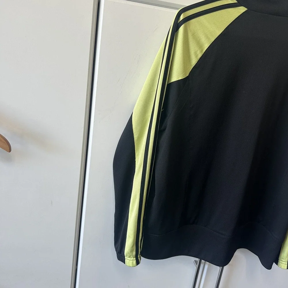 Adidas Mens XL Track Jacket Black Lime Green Accent Full Zip Three Stripe Logo